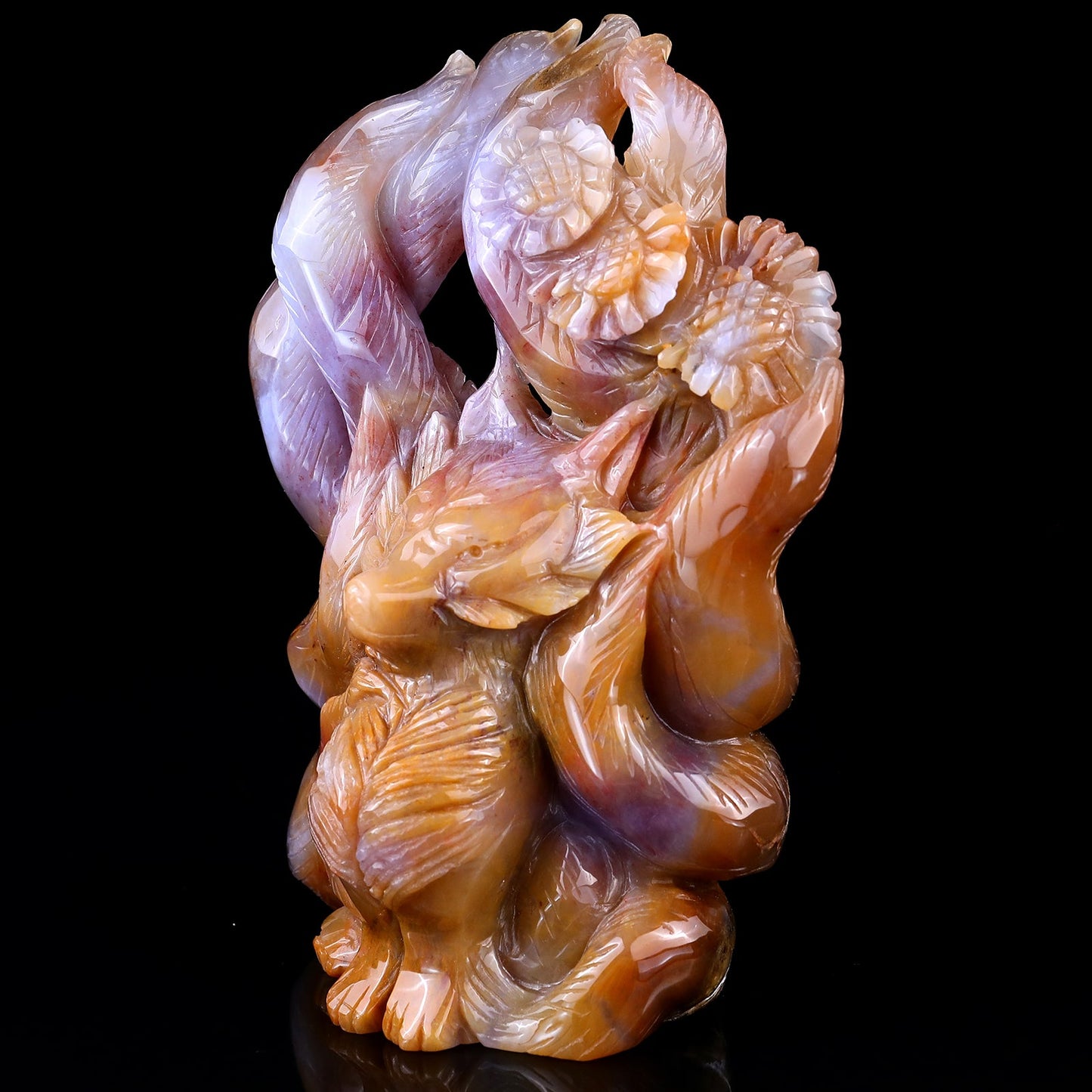 Nicedony 7.1" Chalcedony Hand Carved Nine-tail Foxes Sculpture - View 7