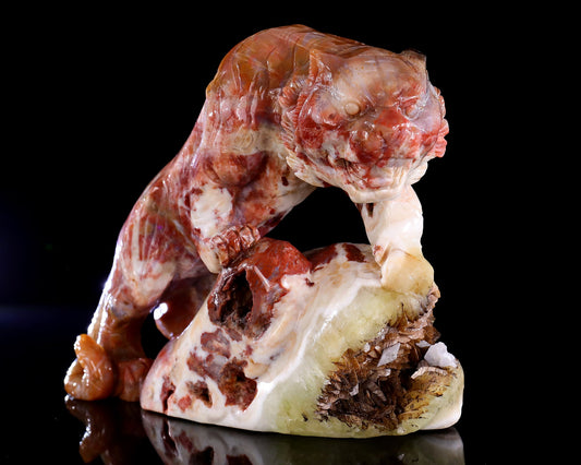 Nicedony Amazing 7.6" Chalcedony Hand Carved Crystal Tiger Sculpture