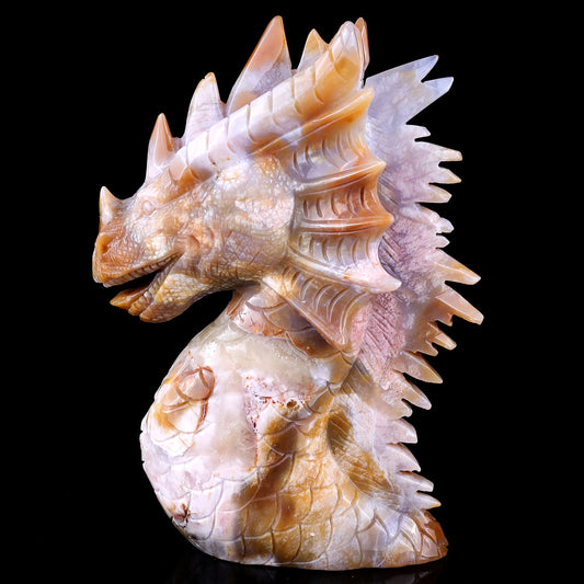 Nicedony Amazing 9.8" Chalcedony Hand Carved Crystal Dragon Sculpture
