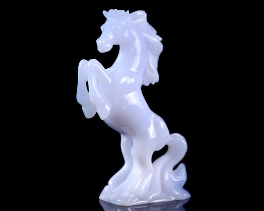 Nicedony Gemstone 6.3" Blue Chalcedony Hand Carved Horse Sculpture