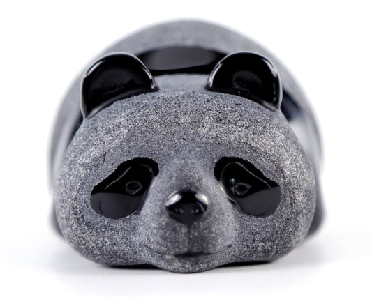 Nicedony Cute 3.0" Black Obsidian Hand Carved Crystal Panda Sculpture - #3100002
