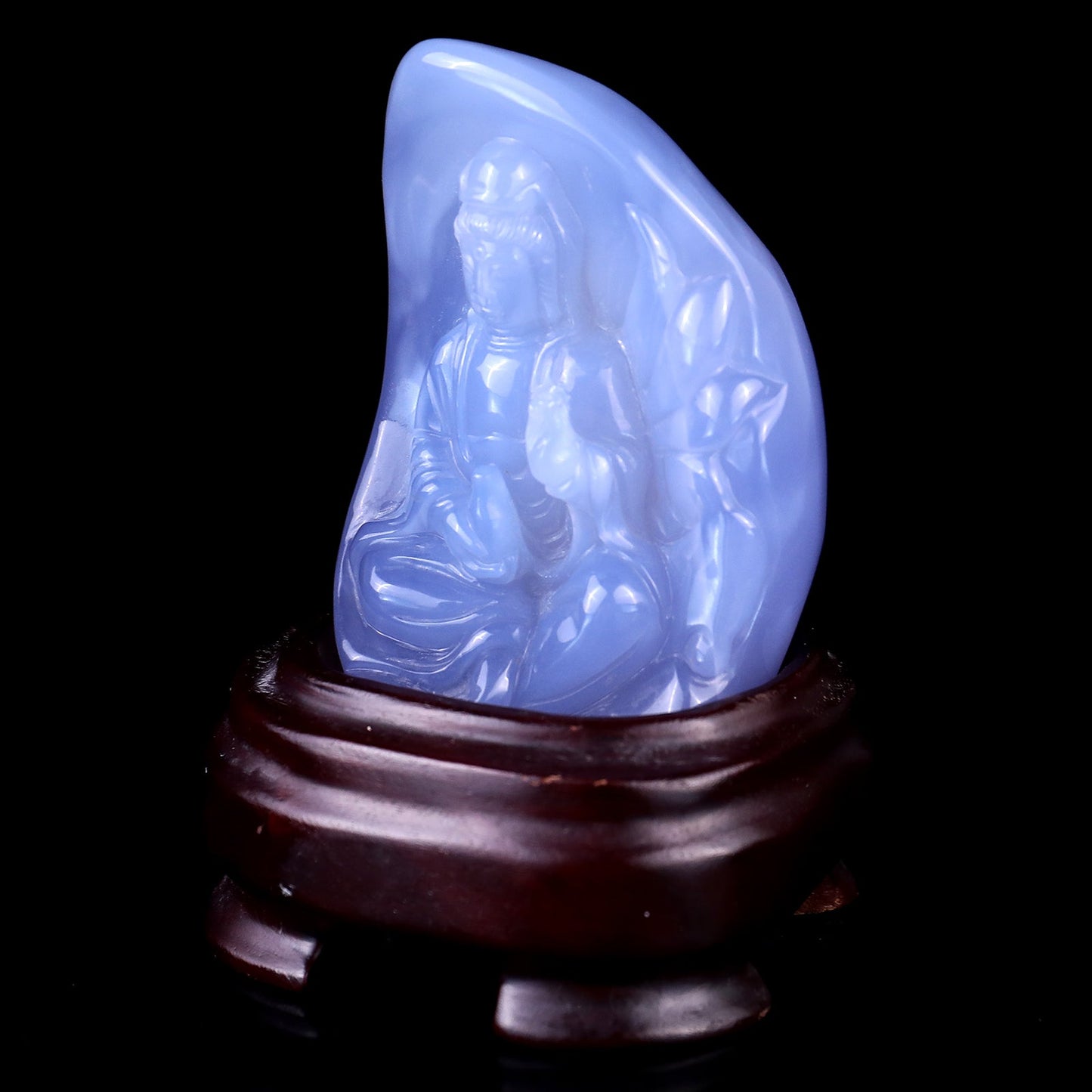 Nicedony Gemstone 3.2" Blue Chalcedony Hand Carved Crystal Kwan-yin Sculpture - View 7