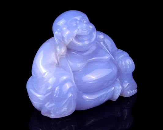 Nicedony Gemstone 3.9" Blue Chalcedony Hand Carved Buddha Sculpture