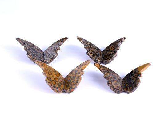 Nicedony Leopard Skin Jasper Hand Carved Crystal Butterfly Set (4pcs) - 58*30*5mm