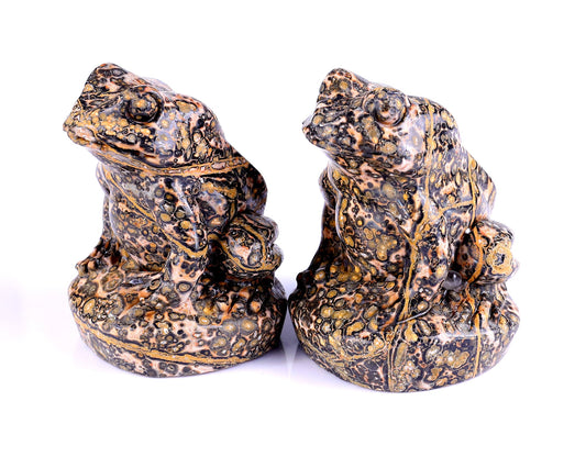 Nicedony Red Leopard Skin Jasper Hand Carved Crystal Frog Sculpture - 2.2"