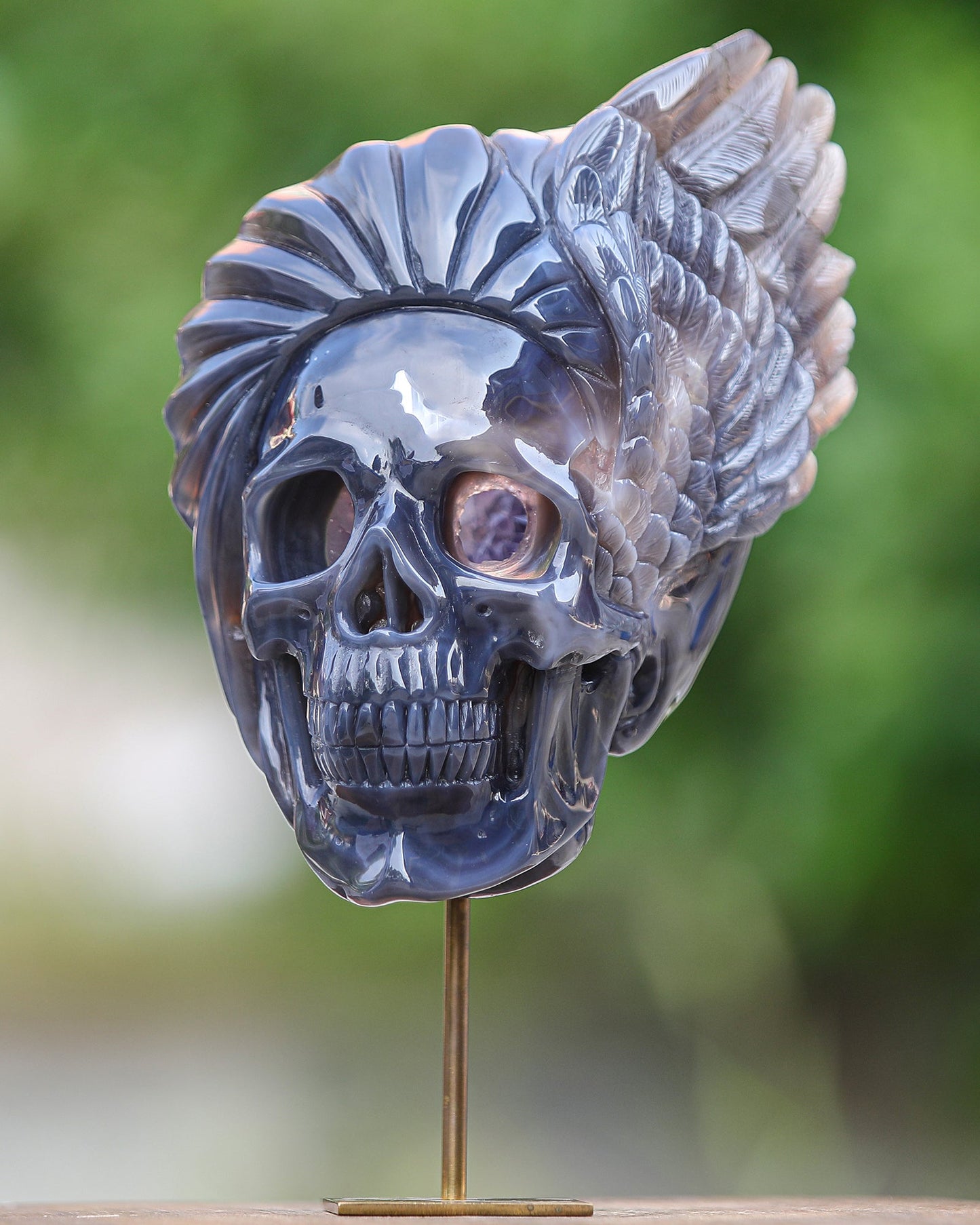 Nicedony 10" Amethyst Geode Agate Hand Carved Geode Skull Sculpture - View 10