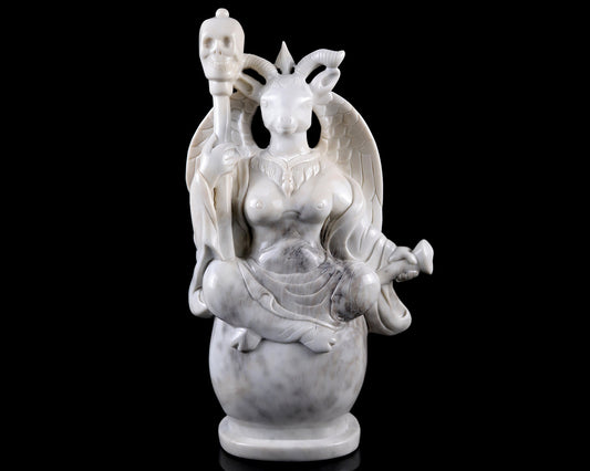 Nicedony 15.0" White Jade Hand Carved Realistic Skull King Sculpture
