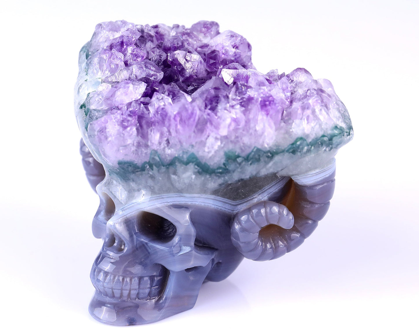 Nicedony Unique 2.9" Amethyst Druse Agate Hand Carved Mineral Specimen Skull with Horn Sculpture - View 10