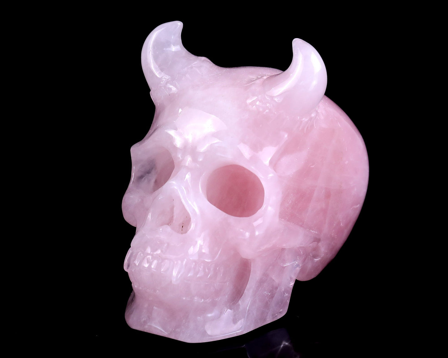 Nicedony 4.5" Rose Quartz Hand Carved Realistic Skull Sculpture - View 9