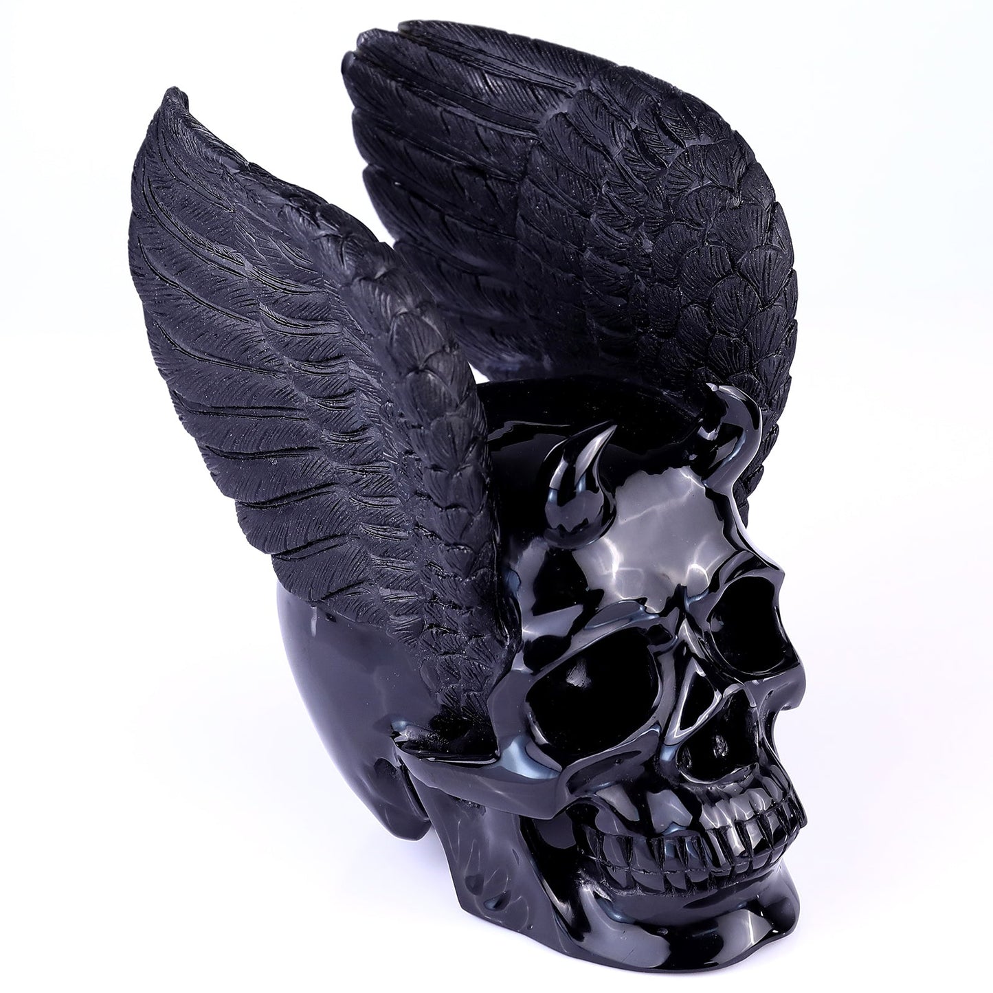 Nicedony 7.1" Black Obsidian Hand Carved Realistic Skull Sculpture - View 7