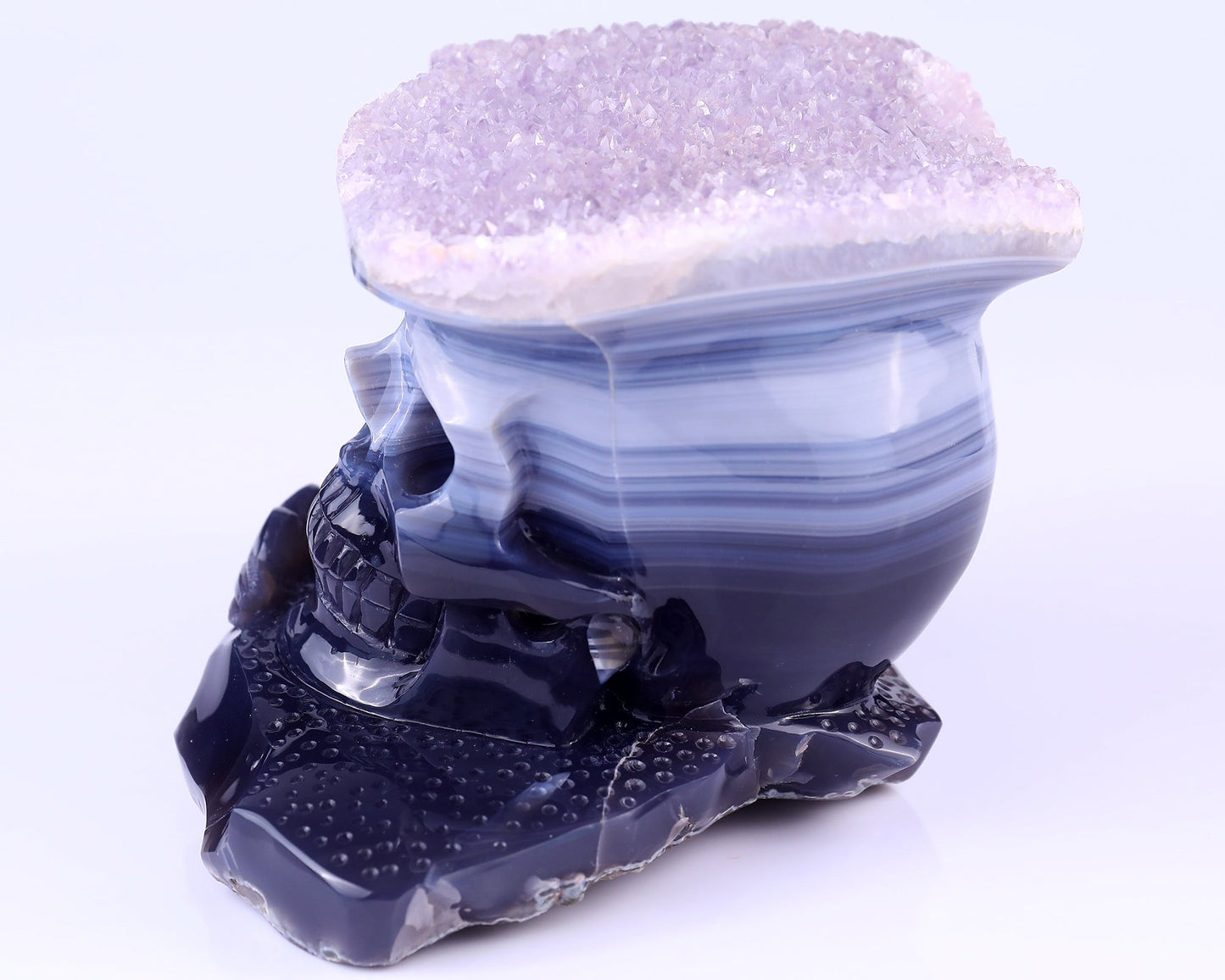 Nicedony 7.9"Amethyst Druse Agate Hand Carved Skulls Sculpture - View 7