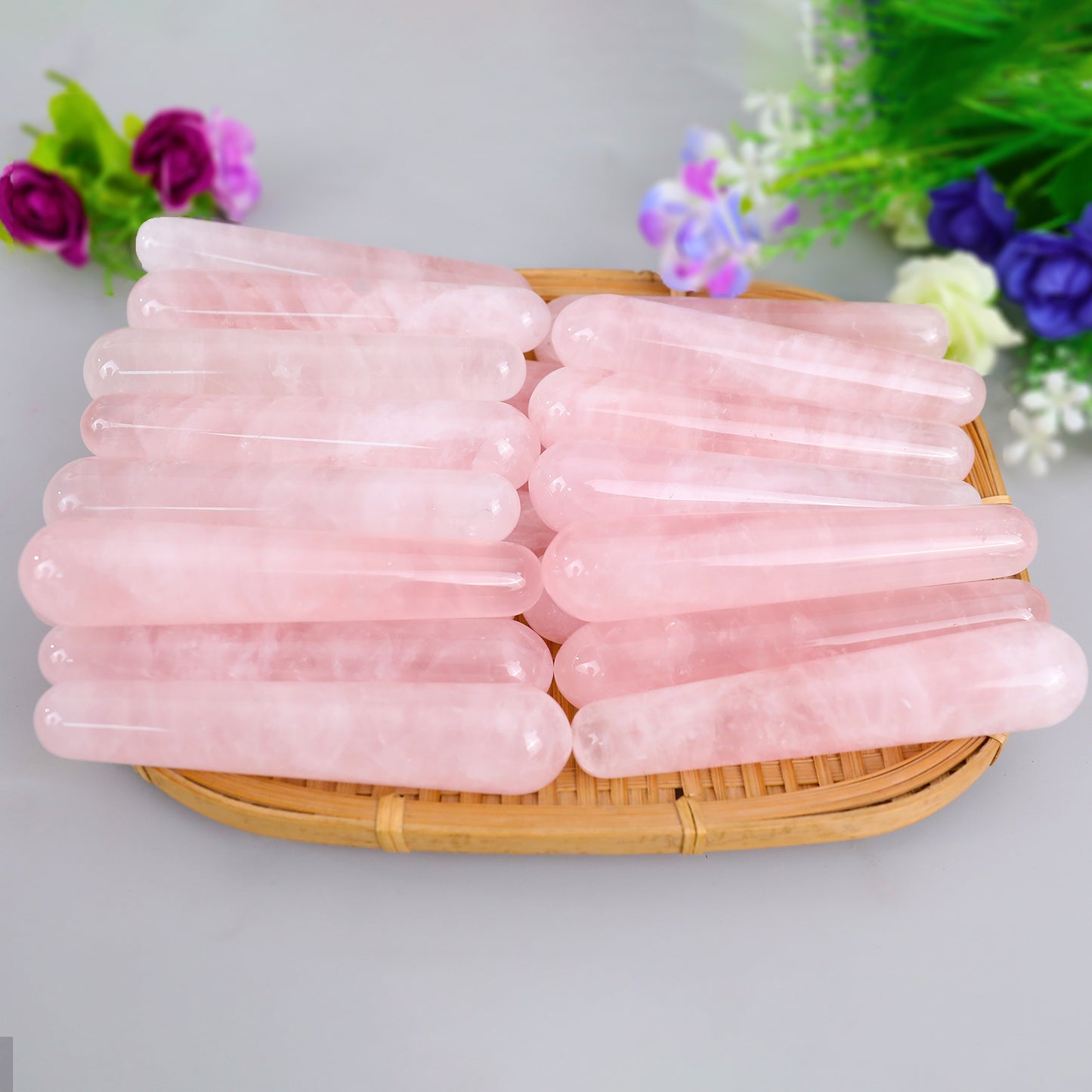 100mm Rose Quartz Hand Carved Crystal Guasha Wand,Massage Stick