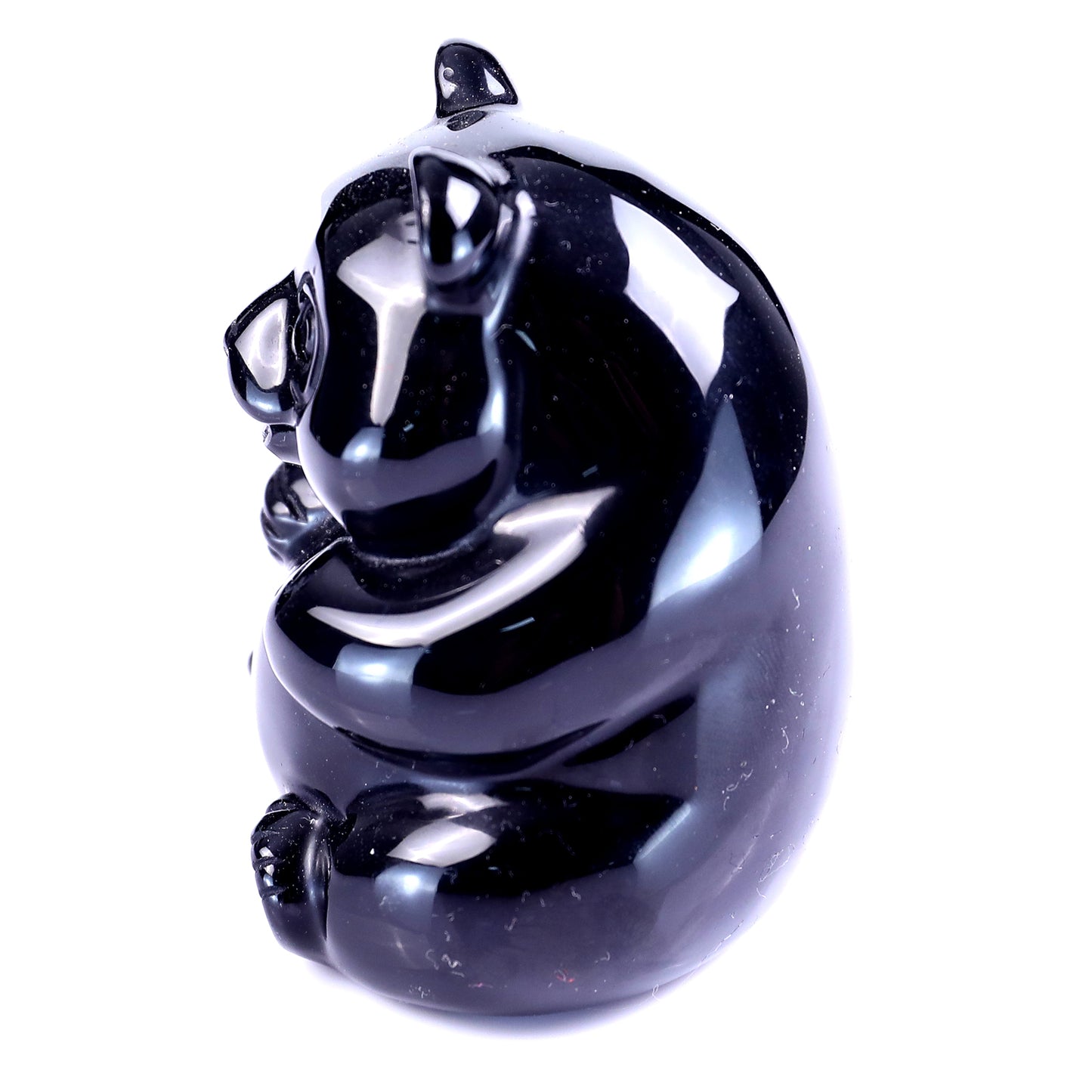 2.9" Black Obsidian Hand Carved Crystal Panda Sculpture