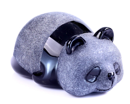 3.0" Black Obsidian Hand Carved Crystal Panda Sculpture
