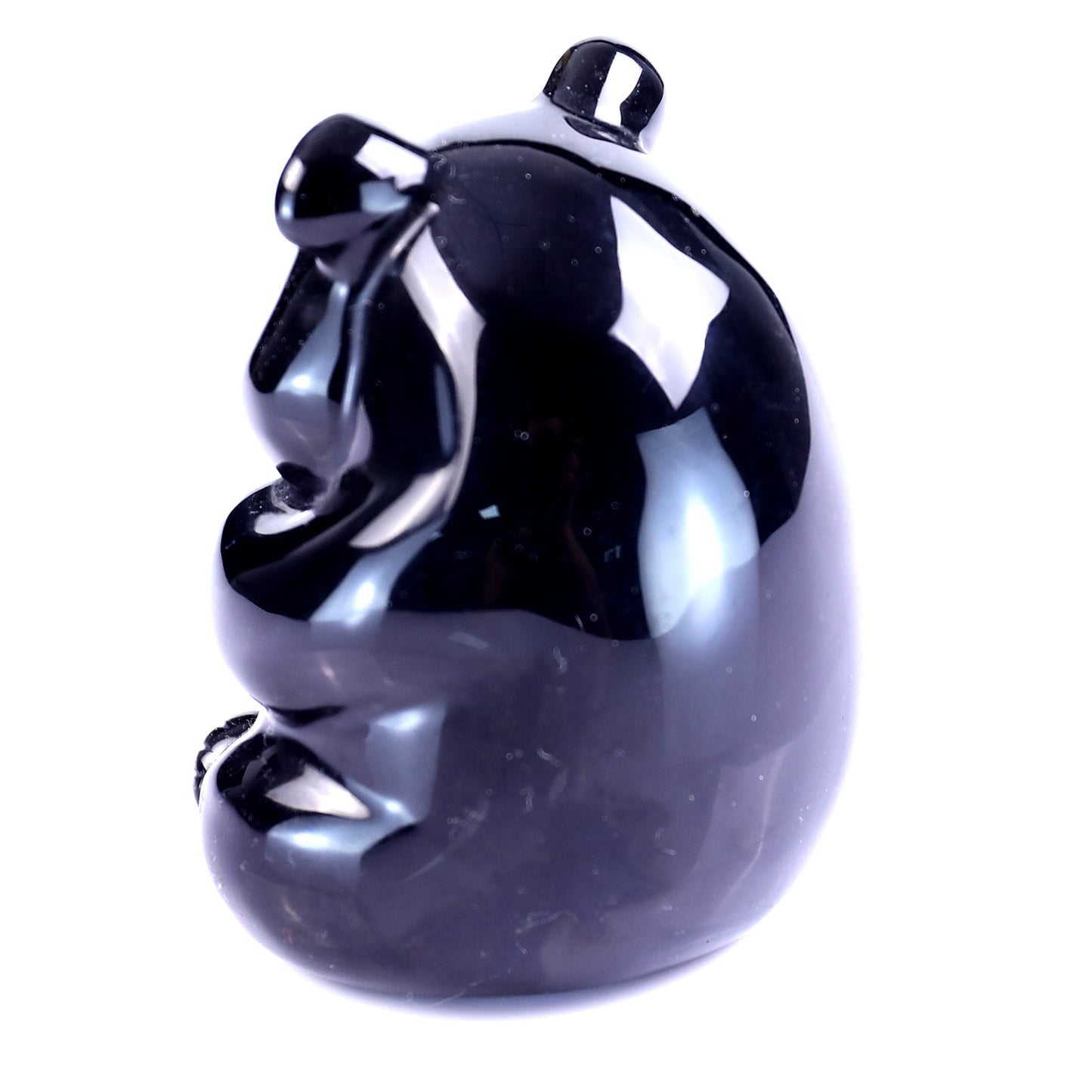 2.9" Black Obsidian Hand Carved Crystal Panda Sculpture Crystallumi