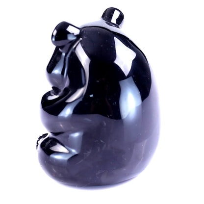 2.9" Black Obsidian Hand Carved Crystal Panda Sculpture Crystallumi