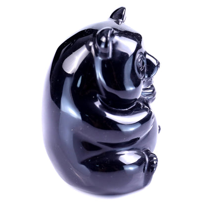 2.9" Black Obsidian Hand Carved Crystal Panda Sculpture Crystallumi