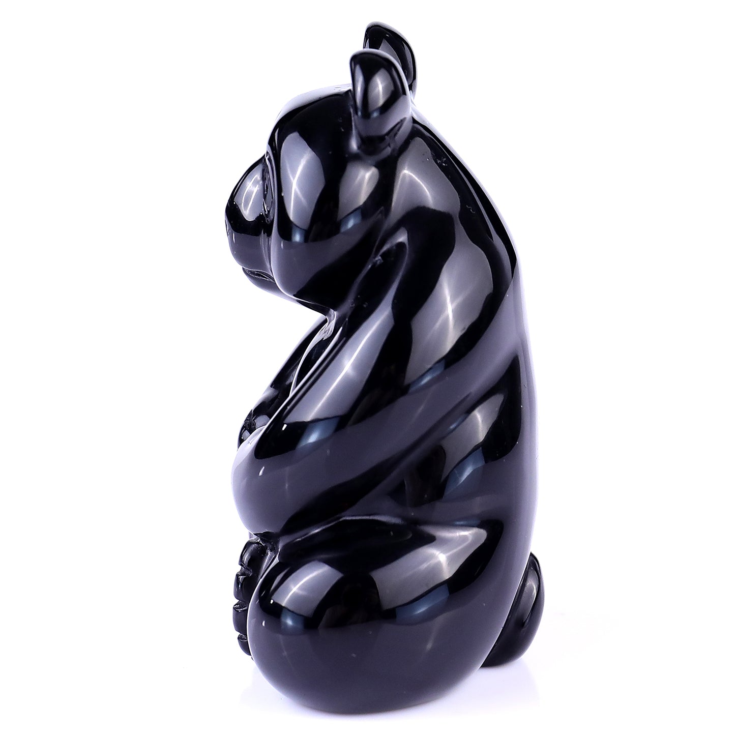 2.9" Black Obsidian Hand Carved Crystal Panda Sculpture Crystallumi