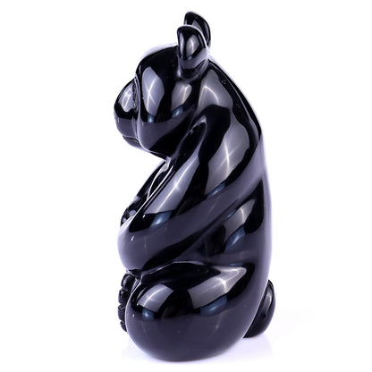 2.9" Black Obsidian Hand Carved Crystal Panda Sculpture Crystallumi