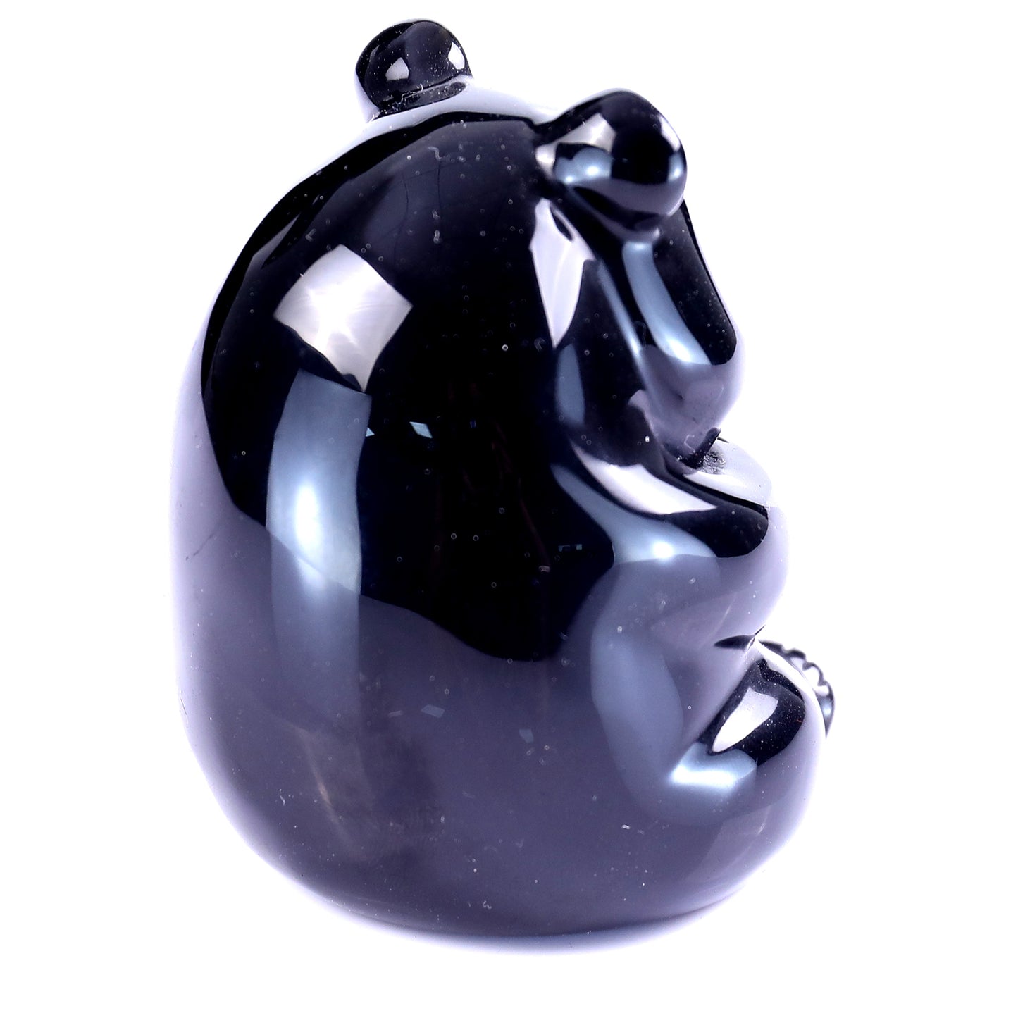 2.9" Black Obsidian Hand Carved Crystal Panda Sculpture Crystallumi
