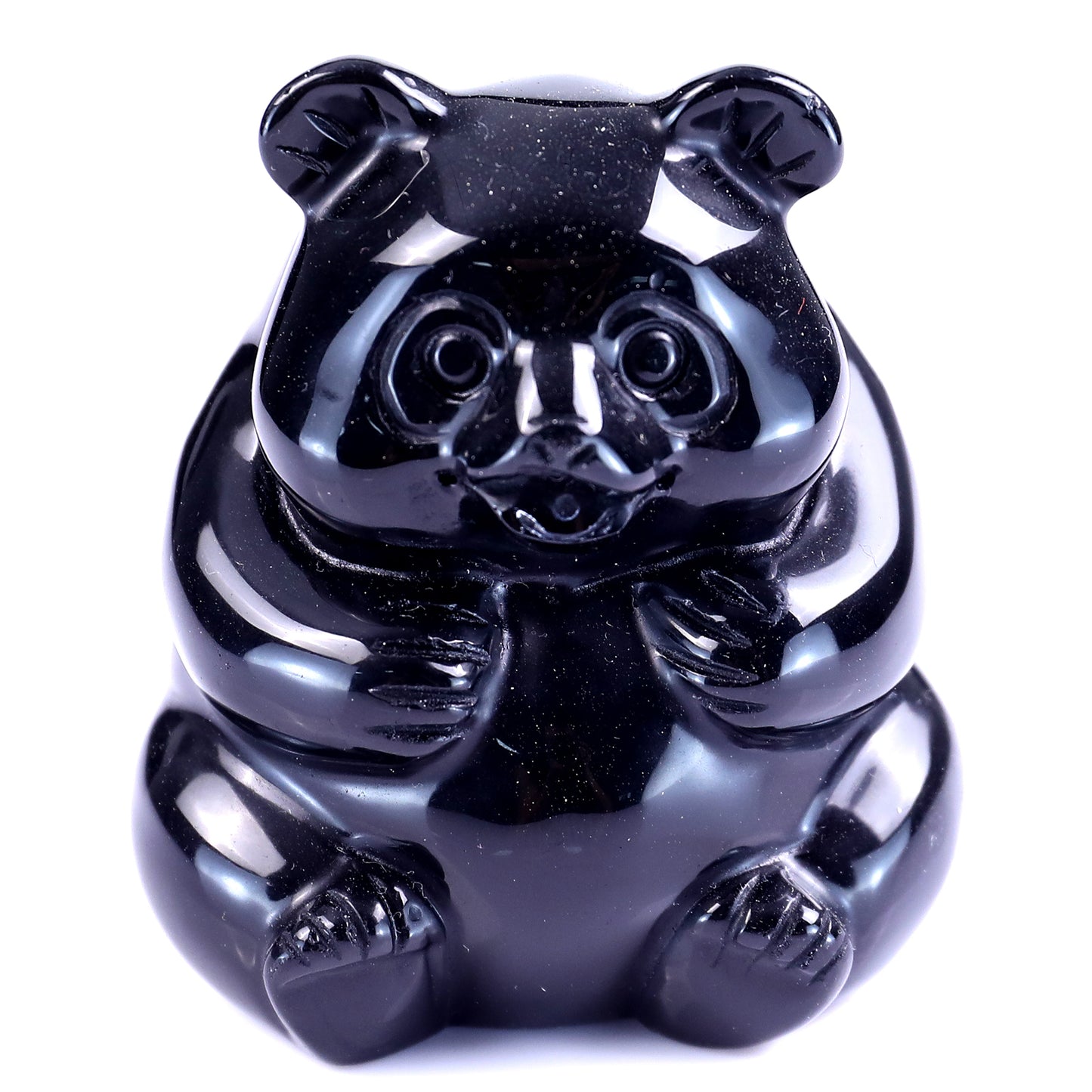 2.9" Black Obsidian Hand Carved Crystal Panda Sculpture Crystallumi