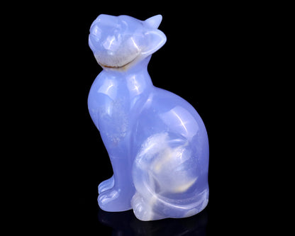 2.9" Blue Chalcedony Hand Carved Crystal Cat Sculpture Crystallumi