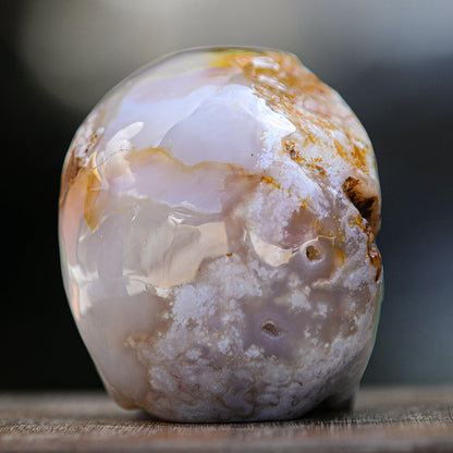 5.7" Cherry Blossom Agate Human Skull Carving Sculpture piece 2100001 view 5