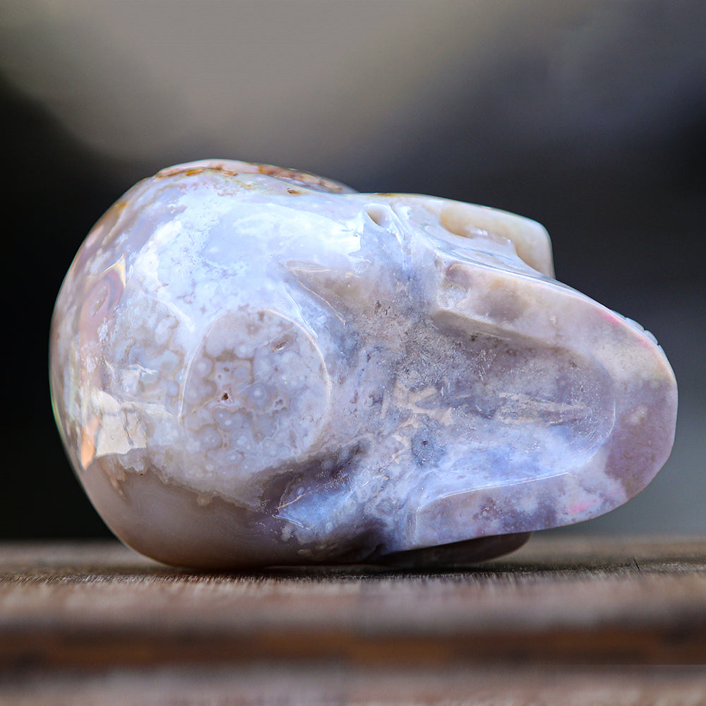 5.7" Cherry Blossom Agate Human Skull Carving Sculpture piece 2100001 view 8
