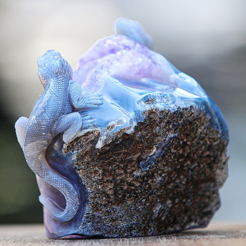 5.0" Amethyst Cluster Geode Double Lizard Carving Sculpture piece 2100005 view 5