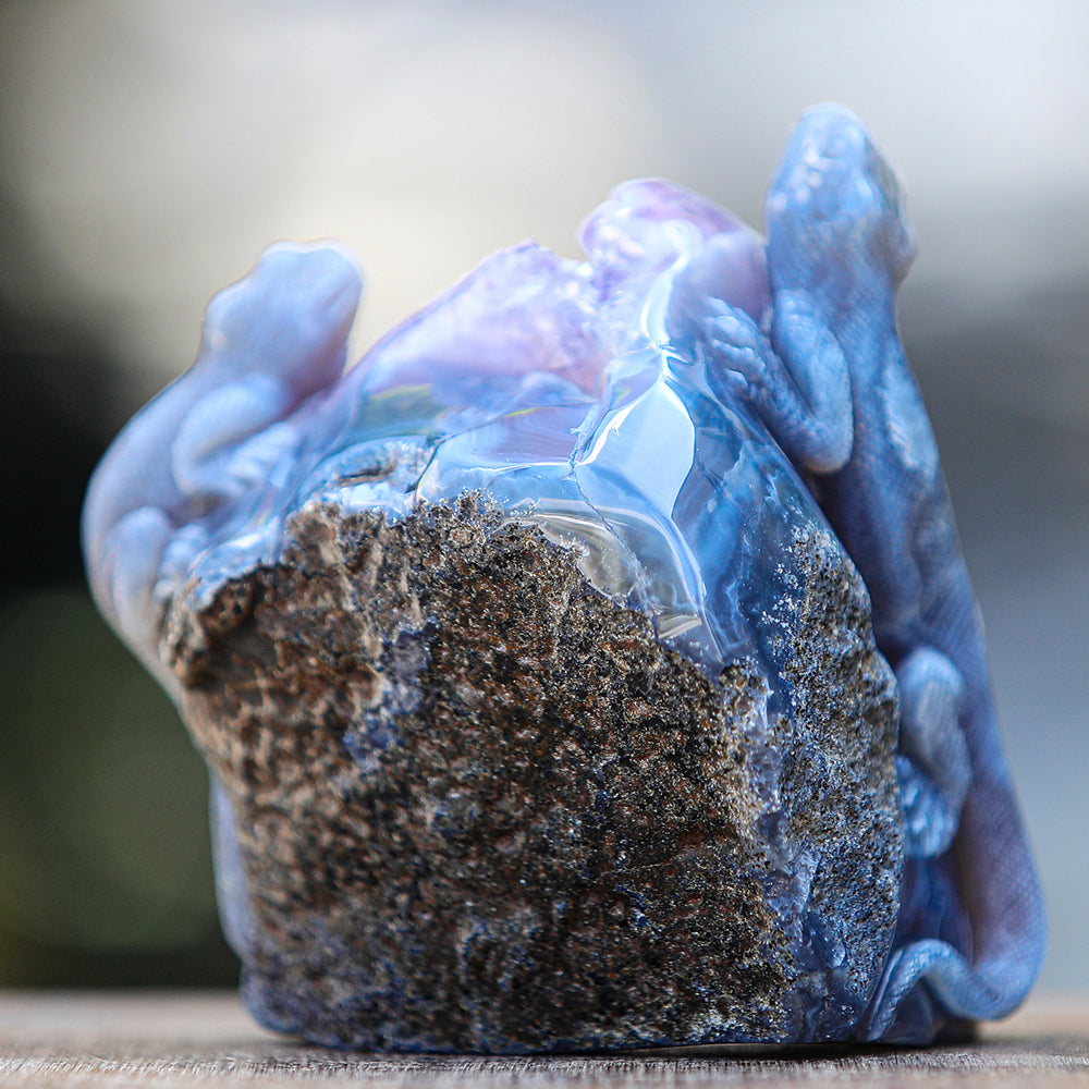 5.0" Amethyst Cluster Geode Double Lizard Carving Sculpture piece 2100005 view 6
