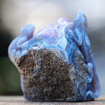 5.0" Amethyst Cluster Geode Double Lizard Carving Sculpture piece 2100005 view 6