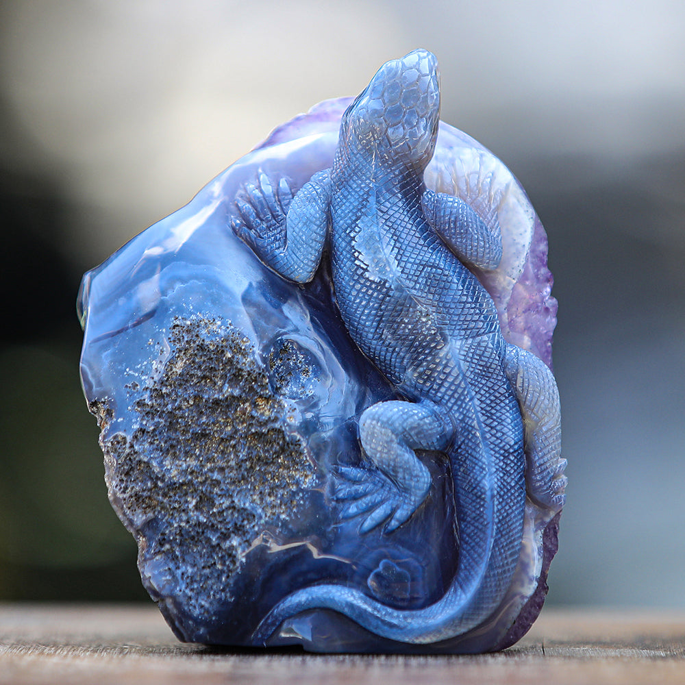5.0" Amethyst Cluster Geode Double Lizard Carving Sculpture piece 2100005 view 7