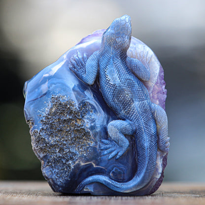 5.0" Amethyst Cluster Geode Double Lizard Carving Sculpture piece 2100005 view 7