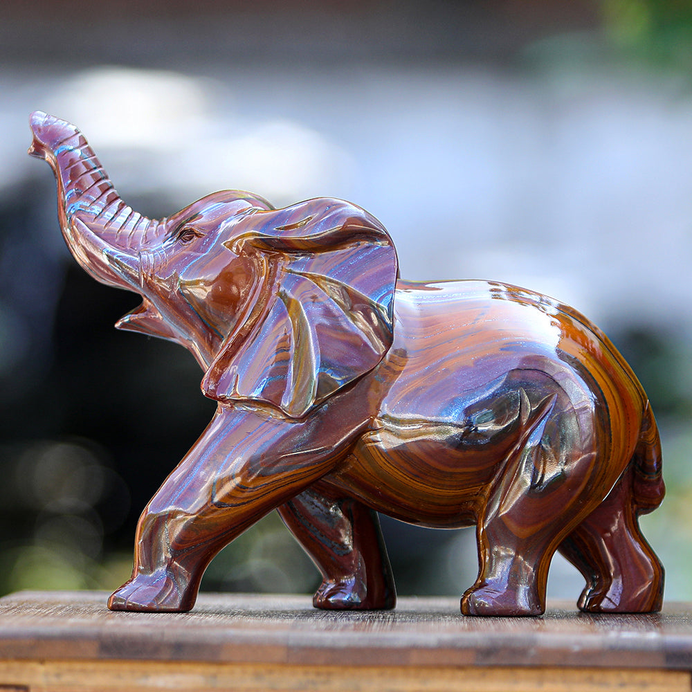 10.0" Tiger Iron Elephant Carving Sculpture piece 2100006 view 2