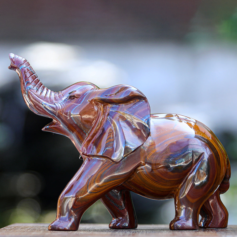 10.0" Tiger Iron Elephant Carving Sculpture piece 2100006 view 3