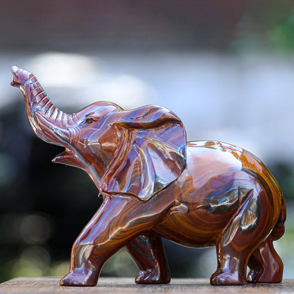 10.0" Tiger Iron Elephant Carving Sculpture piece 2100006 view 3