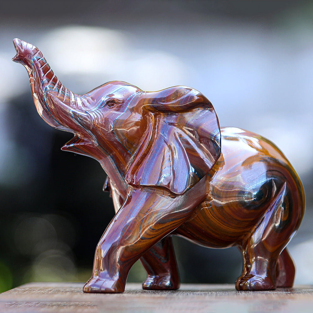 10.0" Tiger Iron Elephant Carving Sculpture piece 2100006 view 4