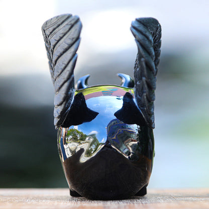 7.1" Obsidian Human Skull with Wings Carving Sculpture piece 2100039 view 4