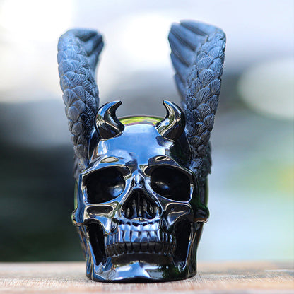 7.1" Obsidian Human Skull with Wings Carving Sculpture piece 2100039 view 9
