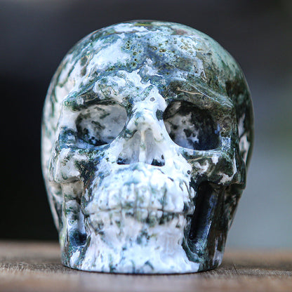 5.4" Moss Agate Human Skull Carving Sculpture piece 2100174 view 2