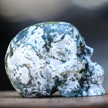 5.4" Moss Agate Human Skull Carving Sculpture piece 2100174 view 5