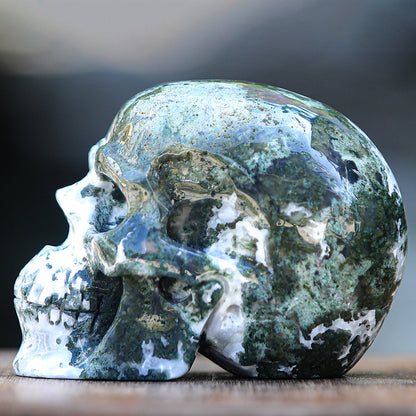 5.4" Moss Agate Human Skull Carving Sculpture piece 2100174 view 7