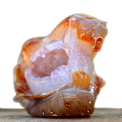5.6" Red Agate Geode Tiger Carving Sculpture piece 2100176 hand carved natural gemstone sculpture by Nicedony