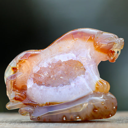 5.6" Red Agate Geode Tiger Carving Sculpture piece 2100176 view 2