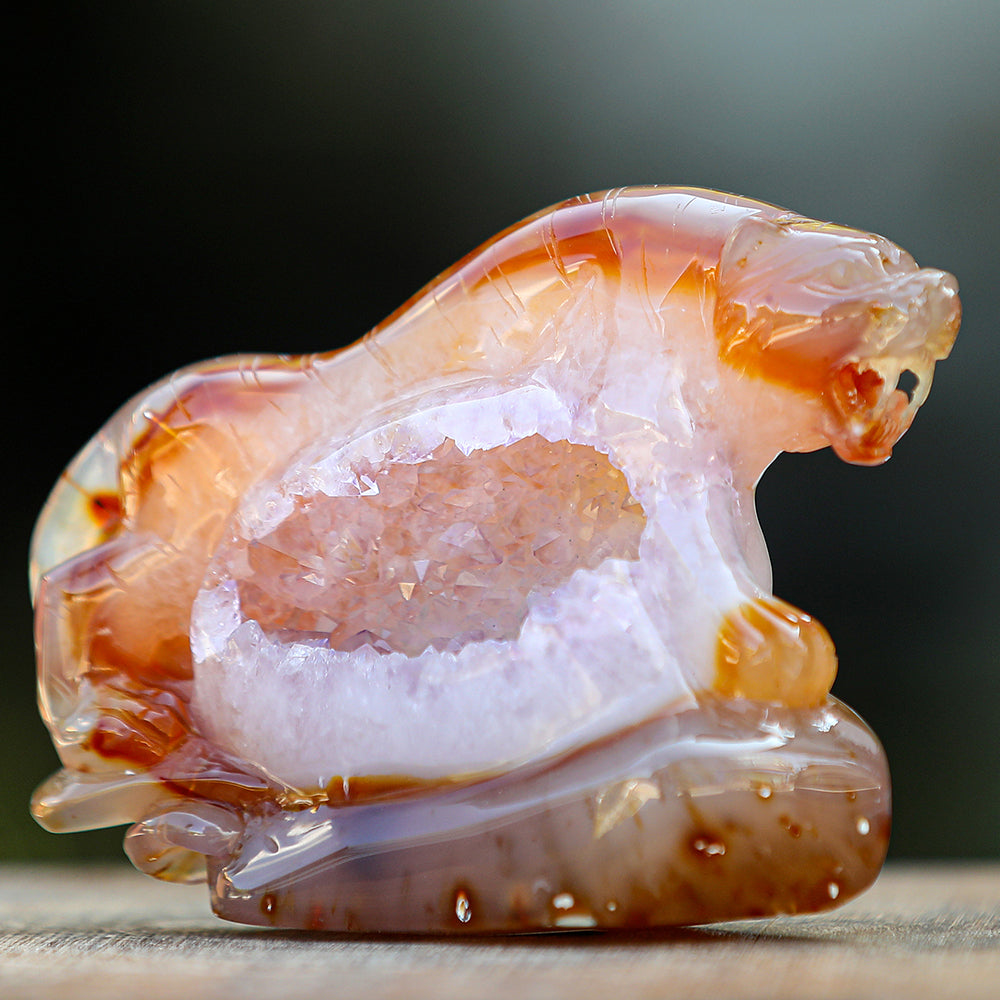 5.6" Red Agate Geode Tiger Carving Sculpture piece 2100176 view 3