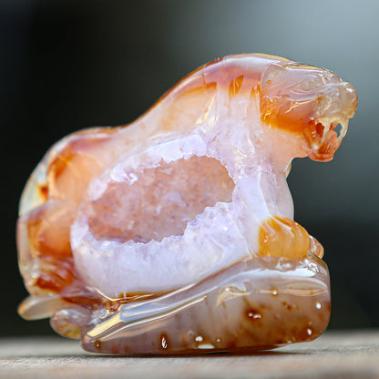 5.6" Red Agate Geode Tiger Carving Sculpture piece 2100176 view 9