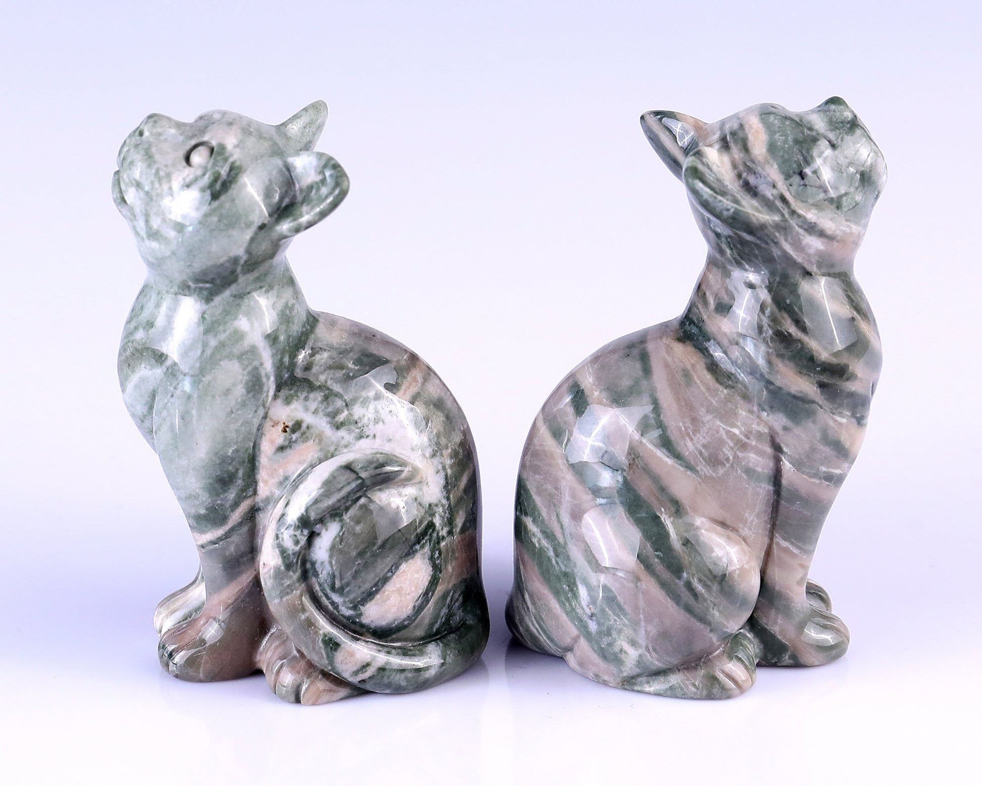 3.0" Jiulong Jade Hand Carved Crystal Cat Sculpture Crystallumi