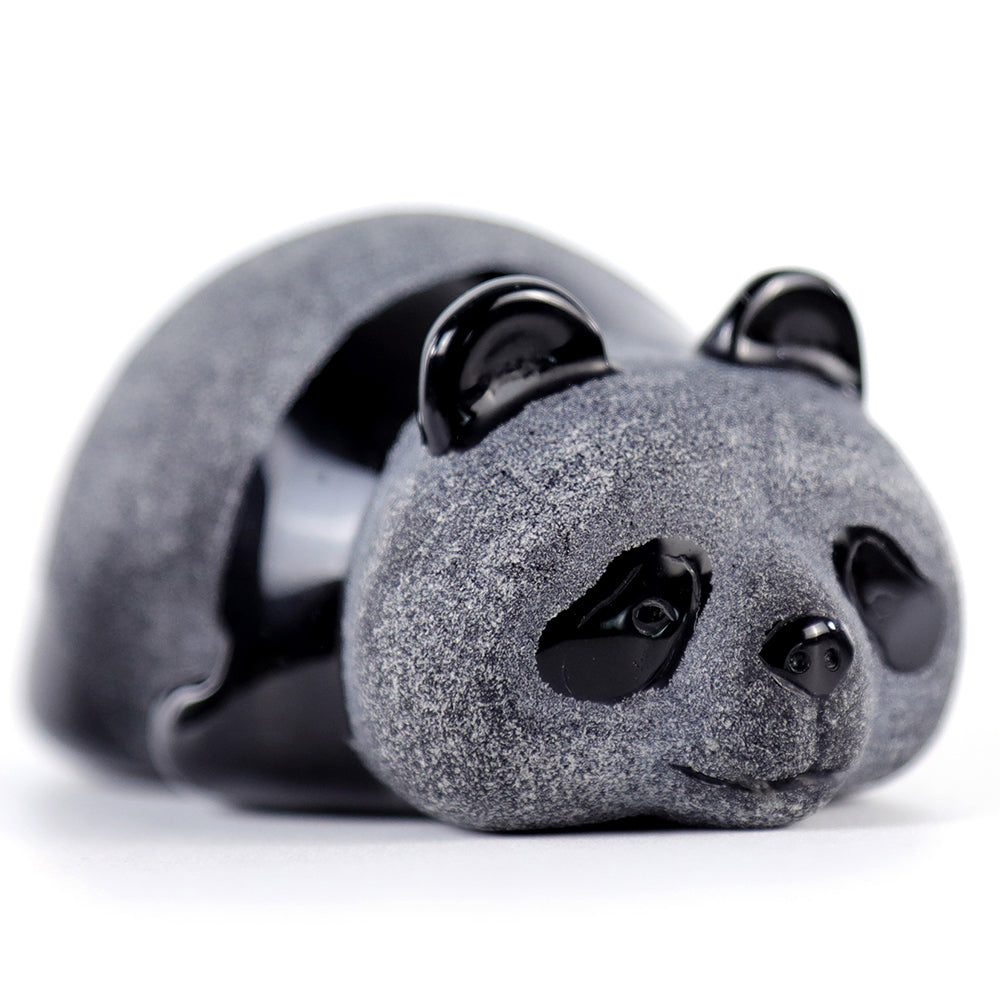 3.0" Frosted Obsidian Lying Panda Carving Sculpture piece 3100002 hand carved natural gemstone sculpture by Nicedony