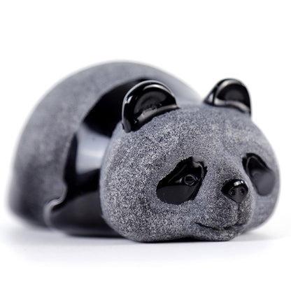 3.0" Frosted Obsidian Lying Panda Carving Sculpture piece 3100002 hand carved natural gemstone sculpture by Nicedony