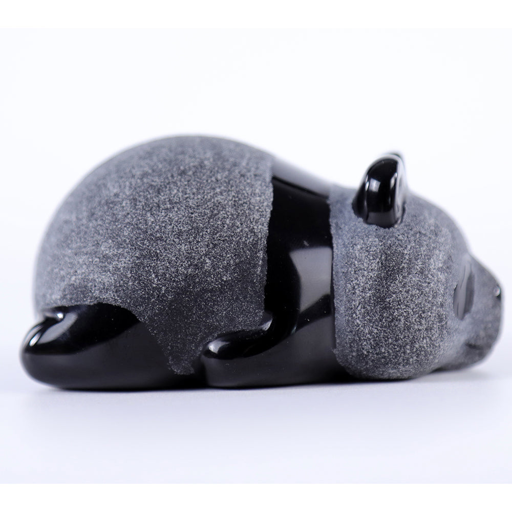 3.0" Frosted Obsidian Lying Panda Carving Sculpture piece 3100002 view 3